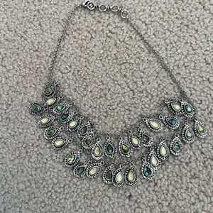 Lucky Brand Elegant Double Strand Silver and Multi-Stone Teardrop Necklace